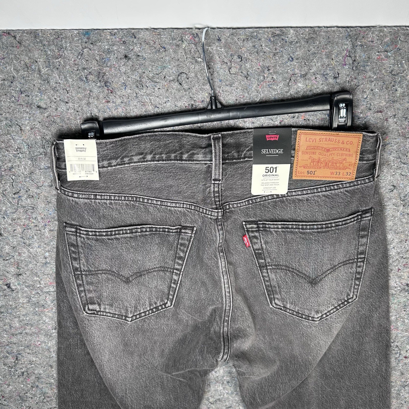 Levi’s 501 Selvedge Straight Fit Big E Denim Jeans Black Ash Men’s Size 33X32