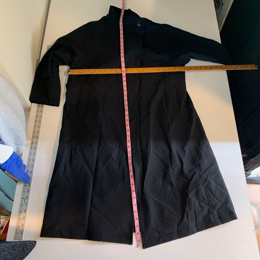 OGL Coat Womens XS Extra Small Black Nylon Blend Belted Button Stretch Trench