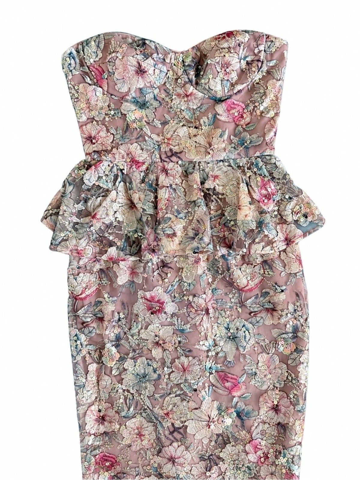 Dress the Population Scarlett Strapless Peplum Mermaid Gown Dusty Lavender S NWT