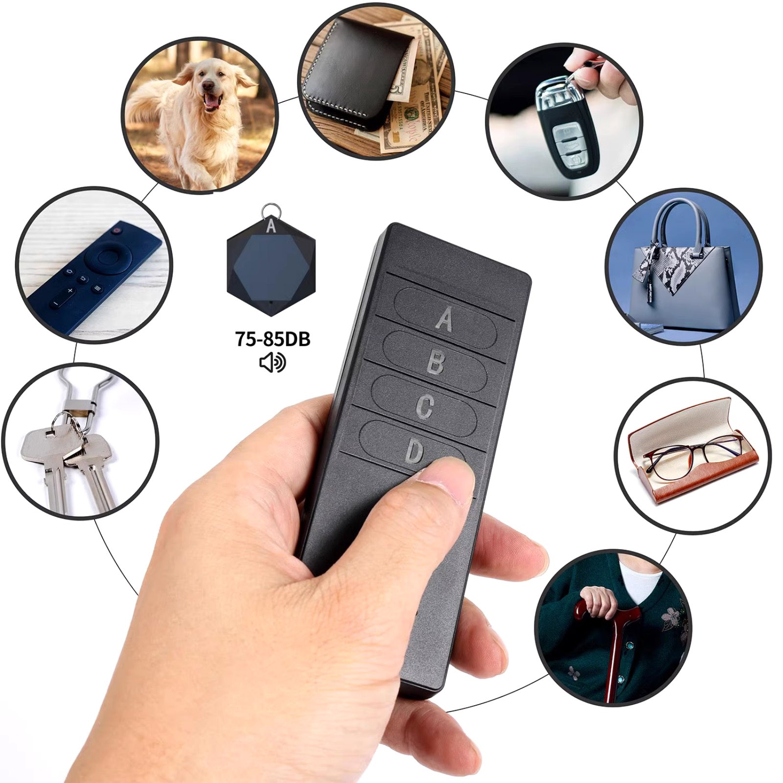1 Set 4-in-1 Wireless 75-80db Alarm Key Finder Anti Lost Wallet Tag Tracker Kit
