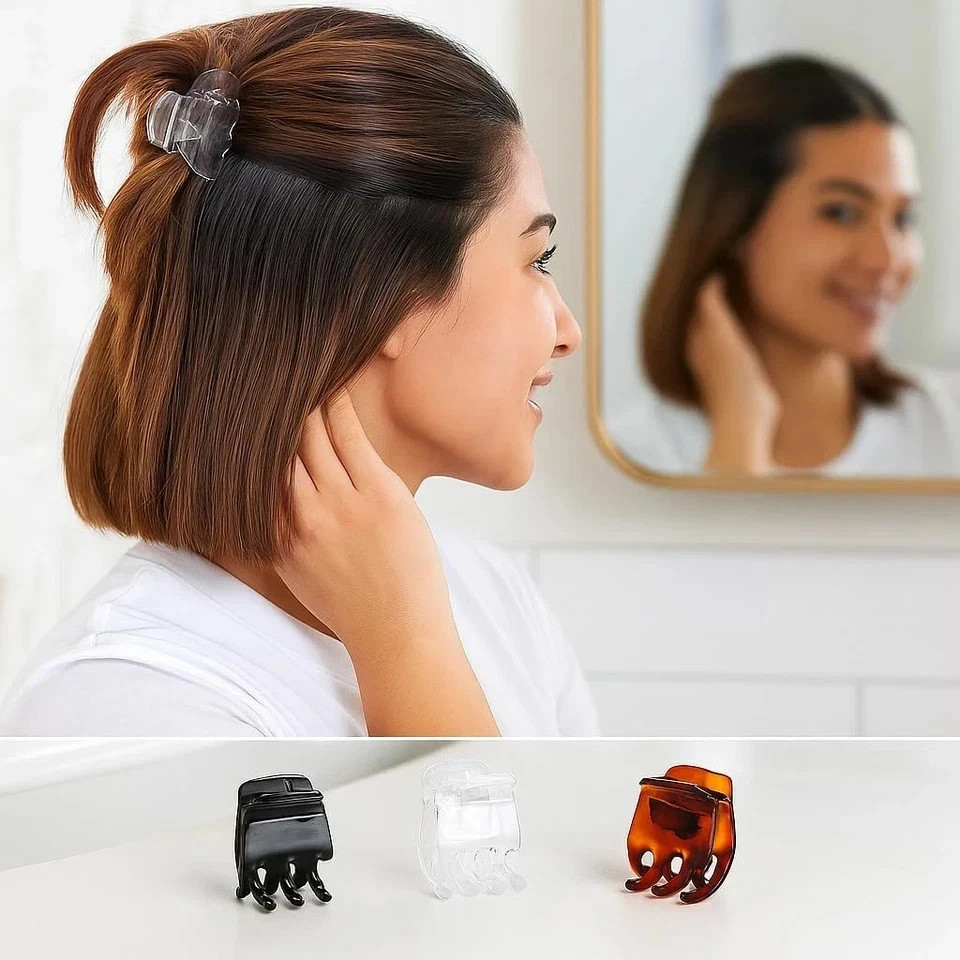 Goody Small Basic Half-Claw Hair Clips, 12-Count – 3-Prong Black,Clear,Brown