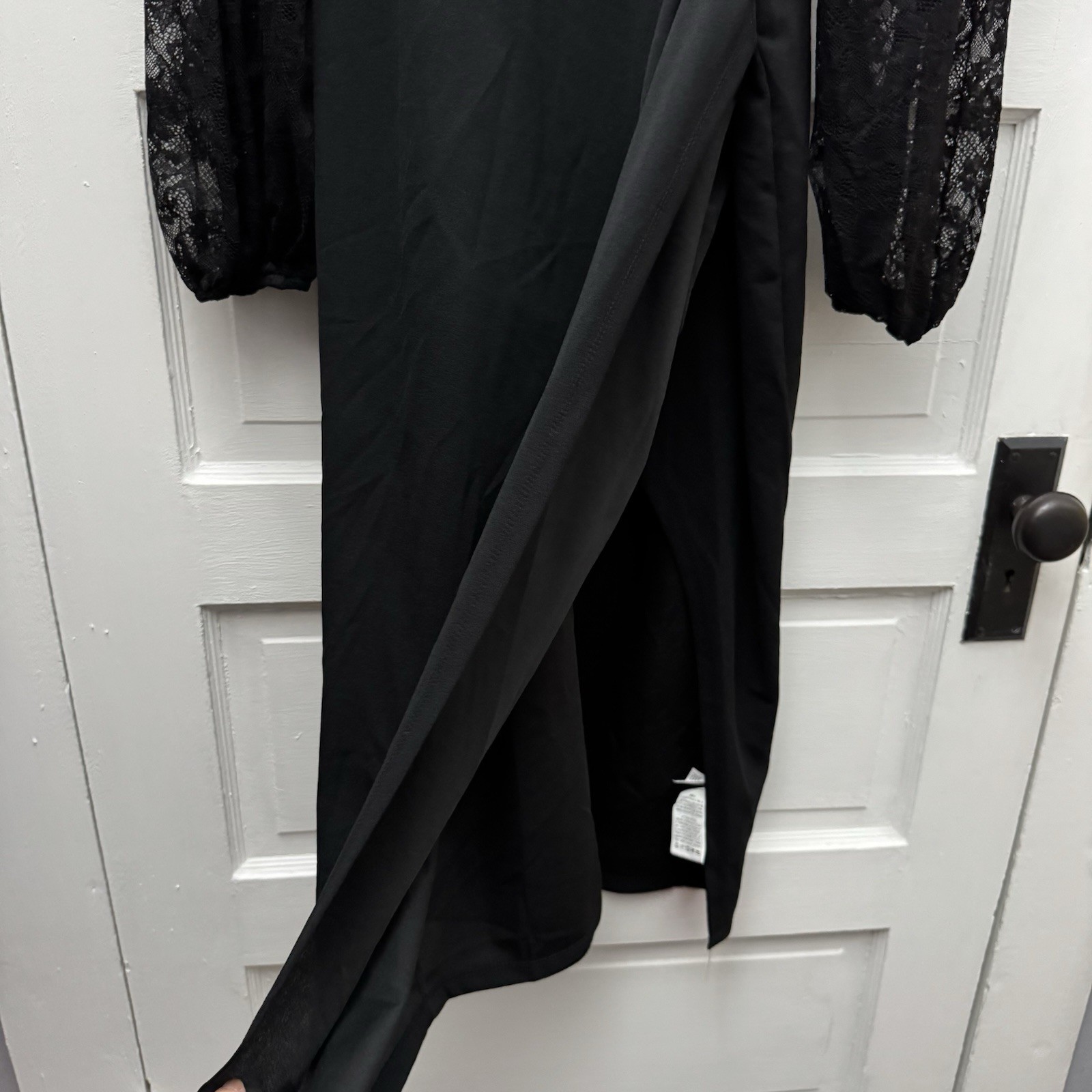 NWT SHEIN Belle Curve 2XL Black Lace Sleeve Midi Dress Sweetheart Slit Plus