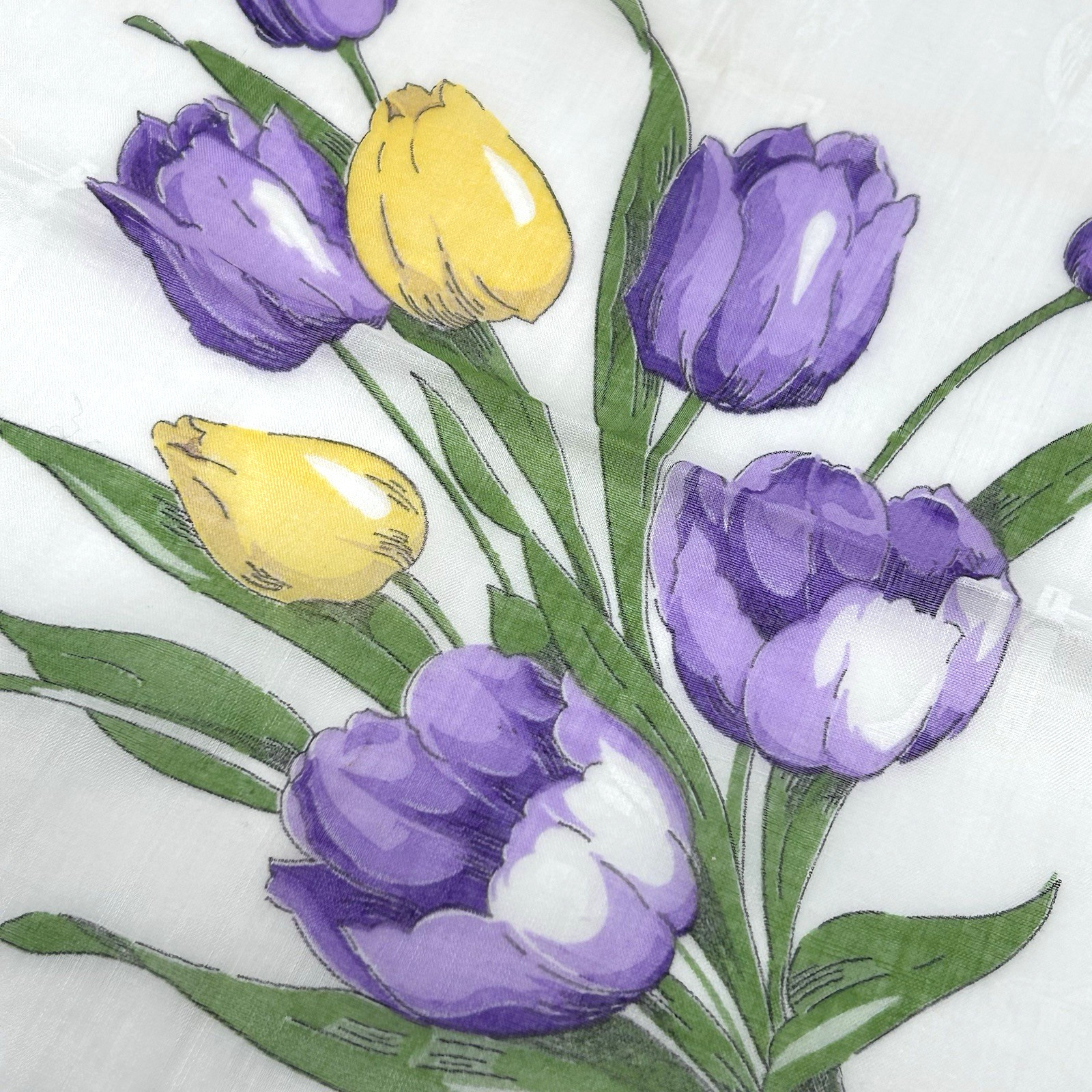 Vintage 1950s Purple Yellow Tulips Handkerchief Dutch Windmill Ship 12.75″