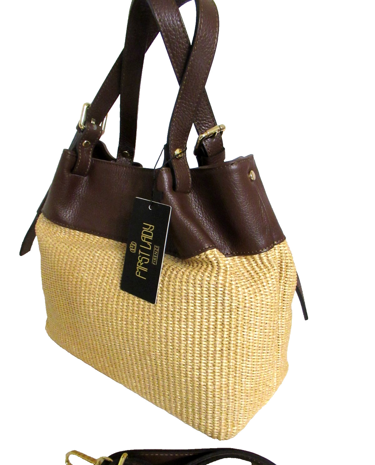 ITALIAN GENUINE RAFFIA & LEATHER TRENDY HANDBAG BAG SATCHEL – MADE IN ITALY