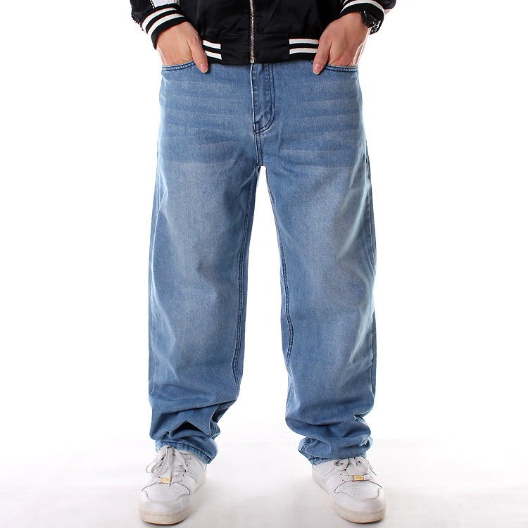 Mens Loose Fit Light Blue Denim Jeans – Hip-Hop Old School Style W30-W46