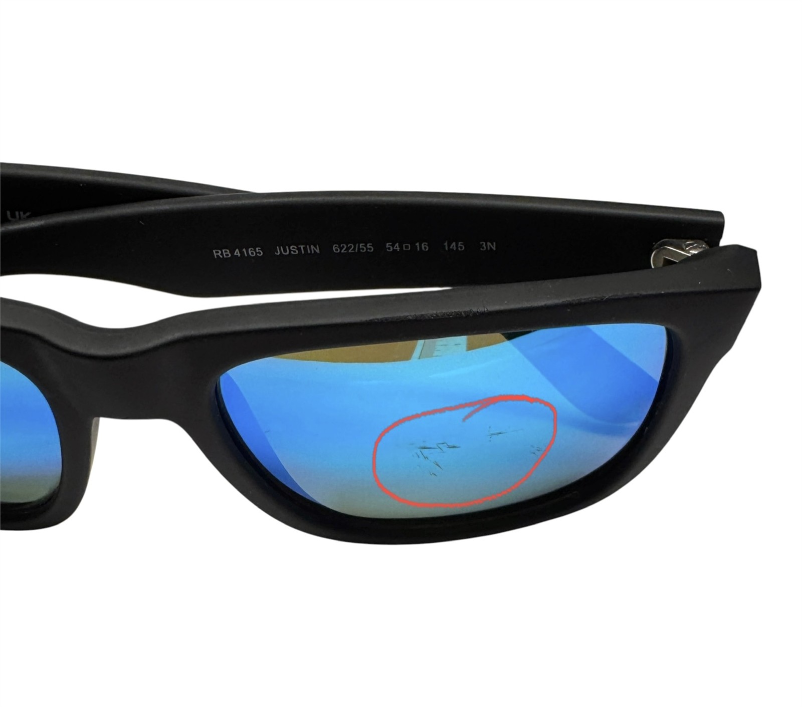 Ray-Ban Justin RB 4165 Sunglasses Matte Black Flash Blue 54mm Scratch No Case