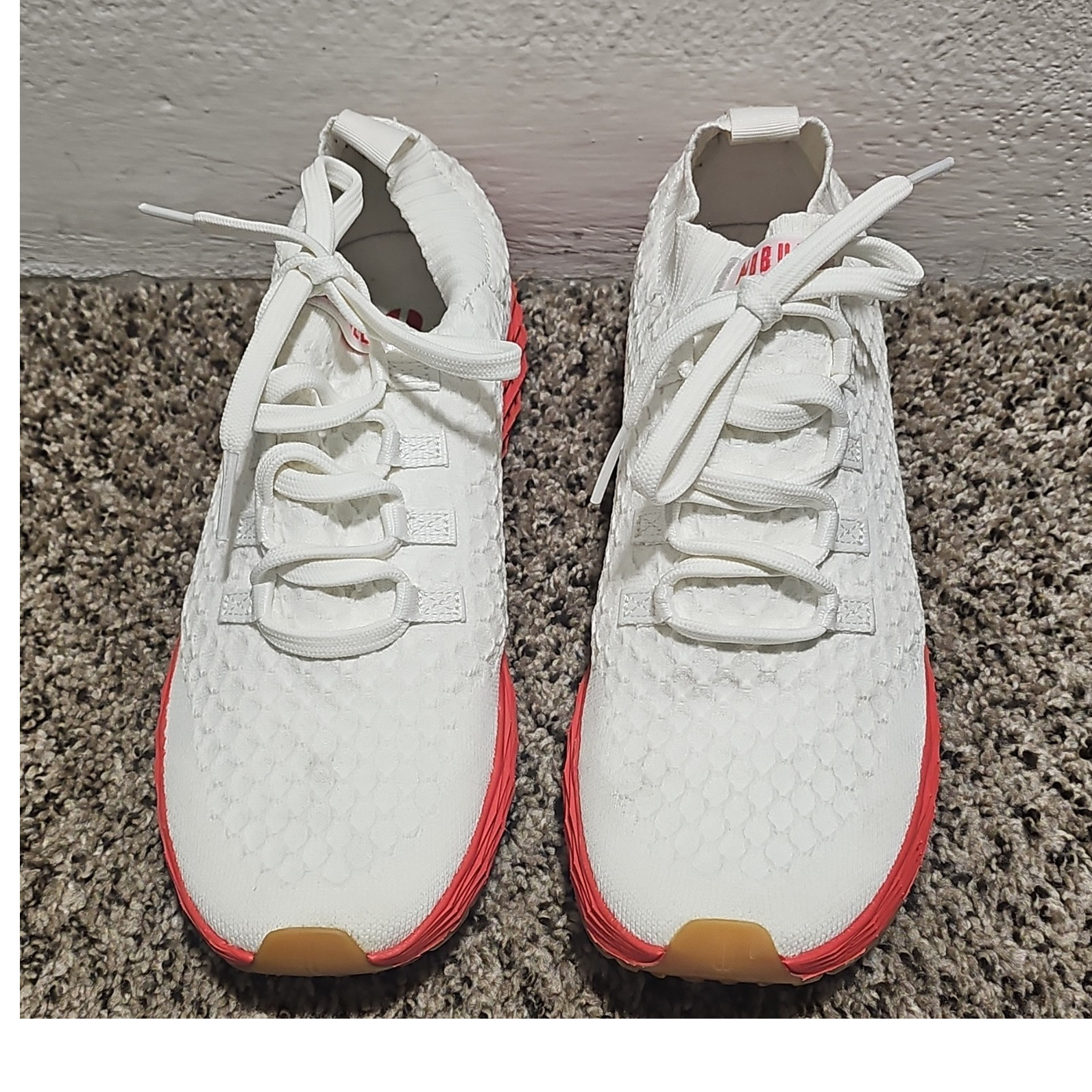 NOBULL Men’s Low Top Lace-Up Athletic Sneakers White/Red/Tan Rubber Outsole