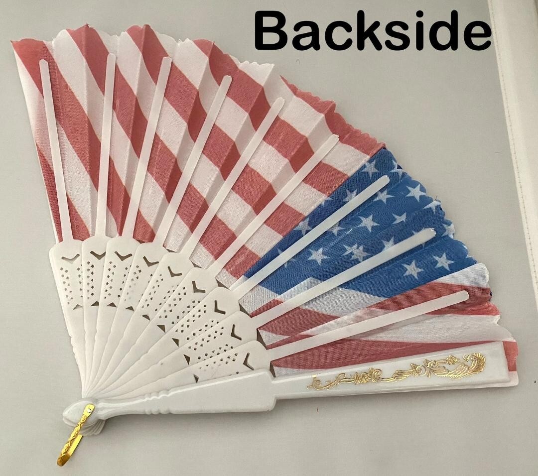 NEW 9 INCH PATRIOTIC RED, WHITE & BLUE HAND FAN PLASTIC FREE USA SHIPPING