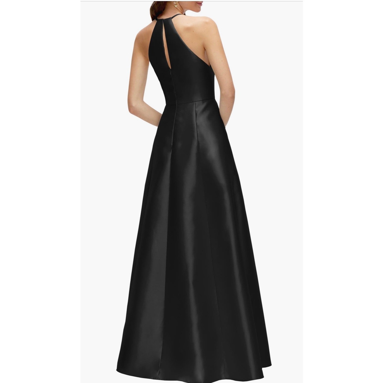 Alfred Sung Black Satin A-Line Gown – Timeless & Elegant D874