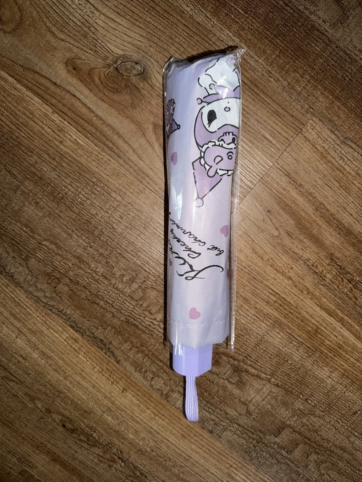 Sanrio Kuromi Compact Folding Umbrella Purple/Pink Hearts Black Interior