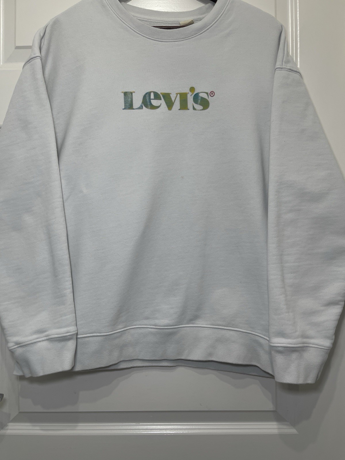 LEVI’S Womens Oversized Graphic Sweatshirt Jumper Large White Cotton