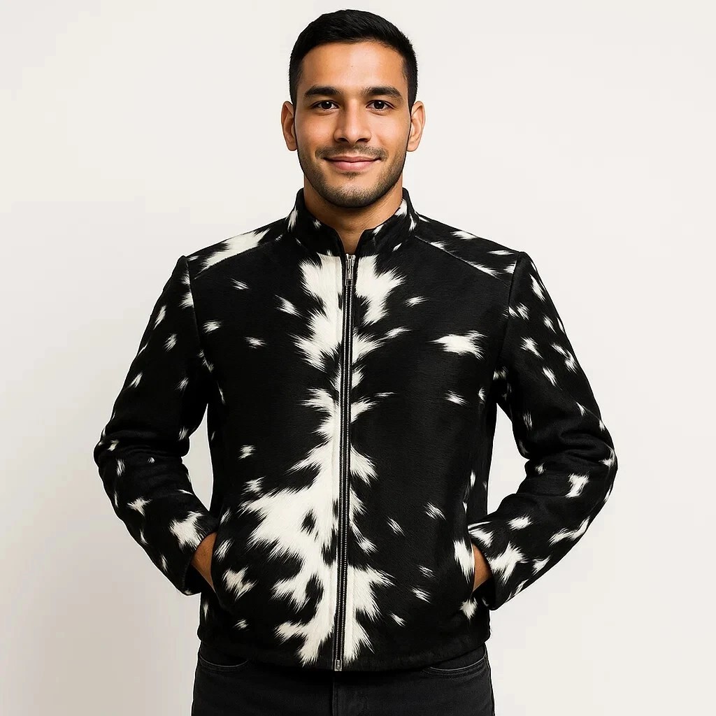 New Genuine Cowhide Leather Jacket Natural Hair-On Cow Skin Men’S Fashion Jacket