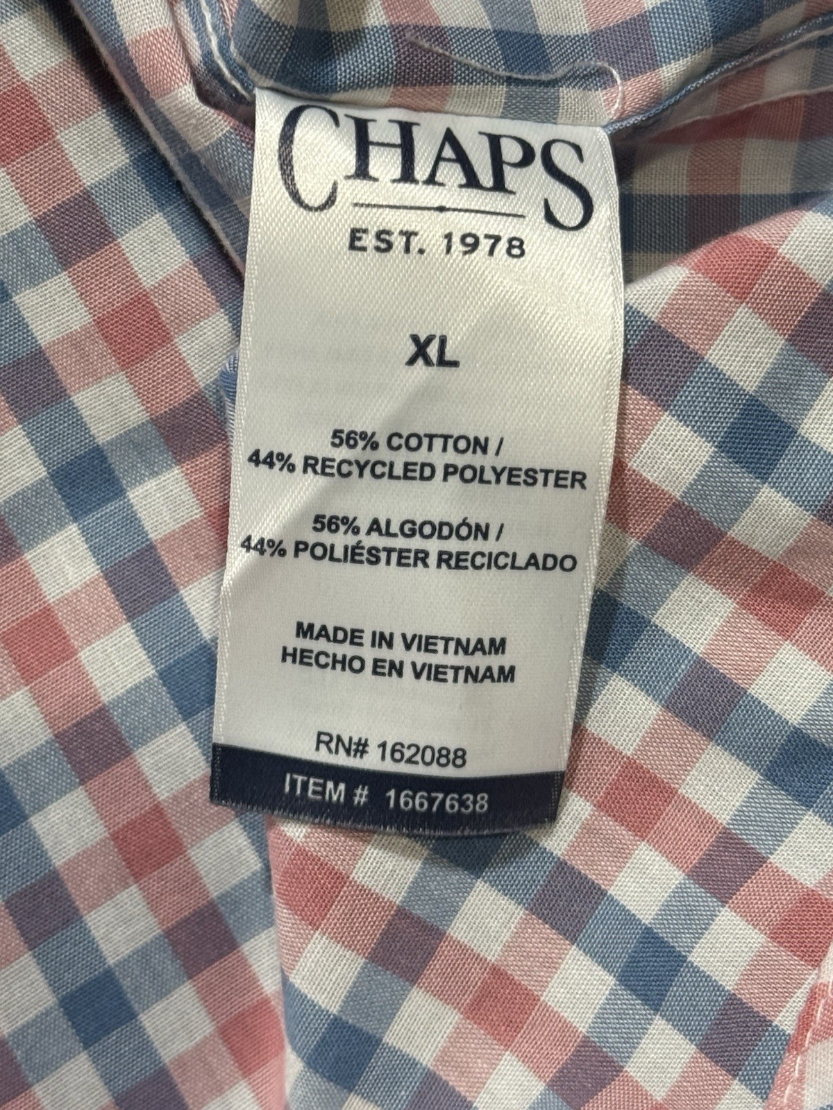 Chaps Easy Care Blue/Red/White Check Short Sleeve Button-Down Shirt Men’s XL