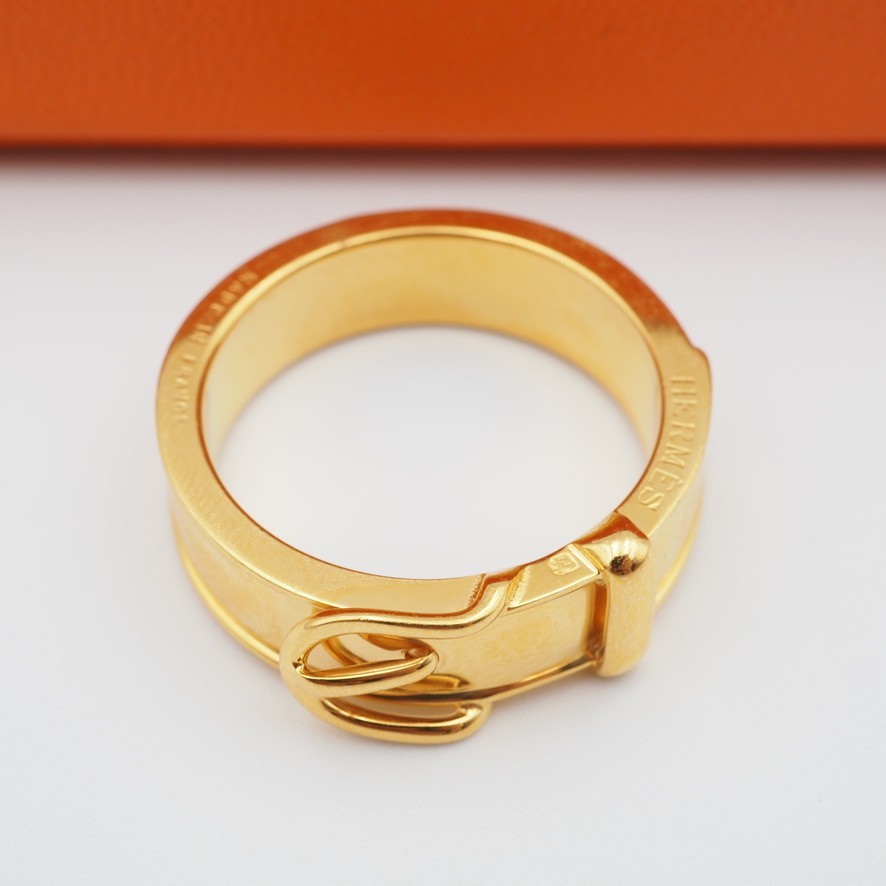[EXC] HERMES Scarf Ring Belt Motif Design Gold Plating Japan w/Box