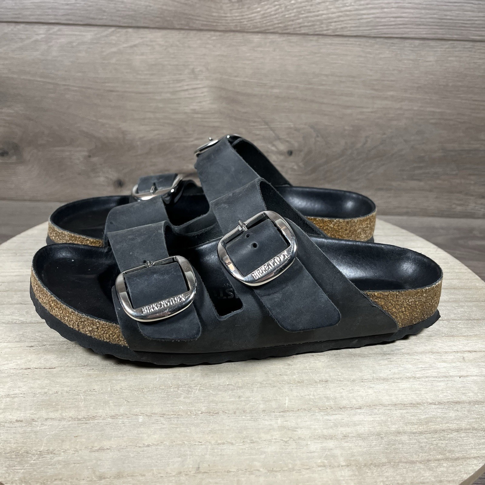 Birkenstock Arizona Big Buckle Oiled Black Leather Sandals Womens Size 7 Narrow
