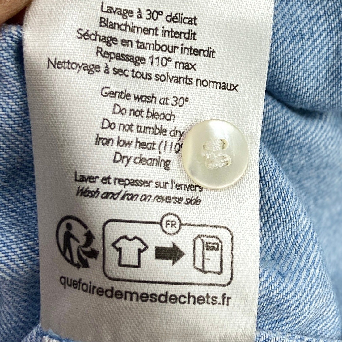 Sezane Tomboy Shirt Embroidered Blue Denim Chambray Long Sleeve Women EU 36 US 4