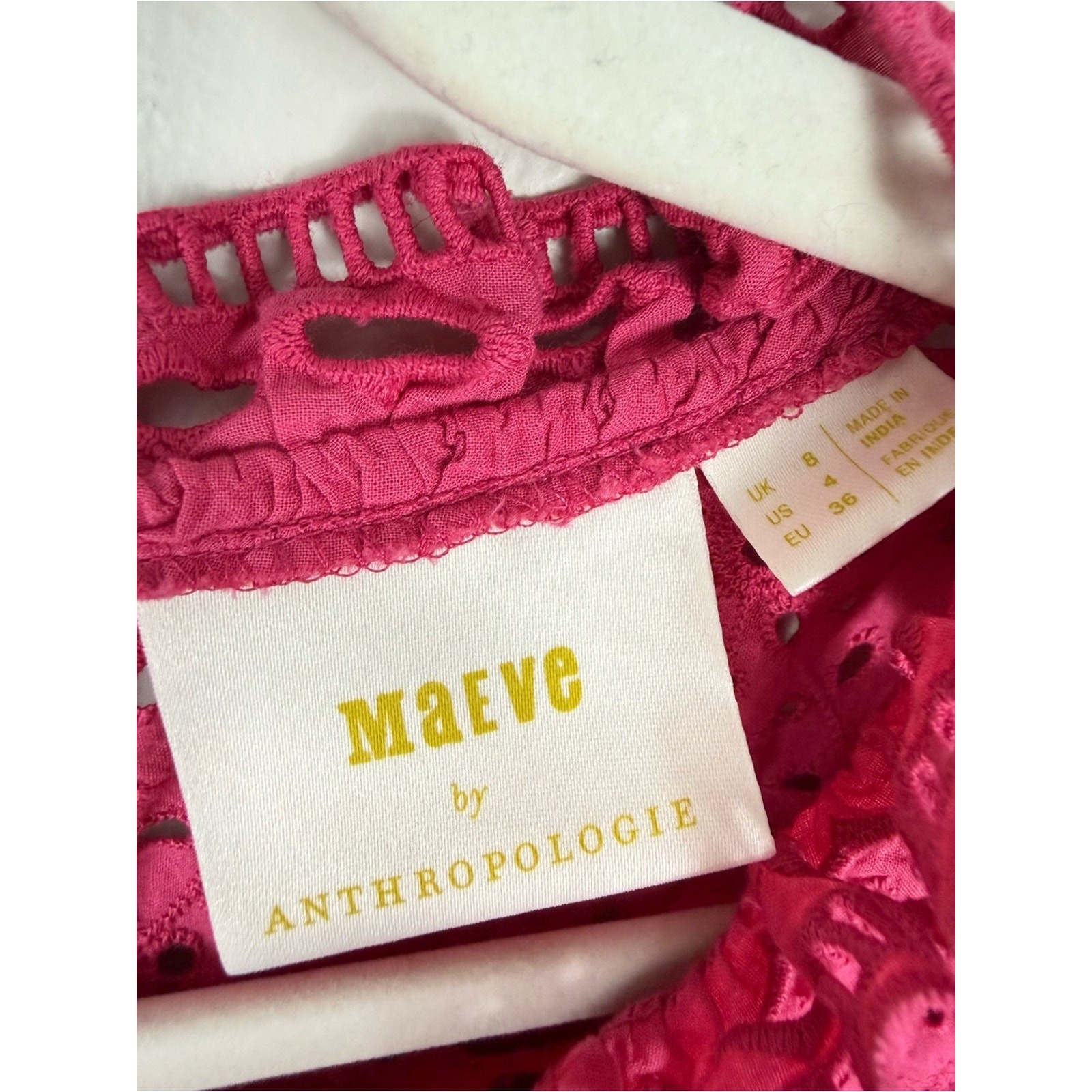 Anthropologie Maeve Eyelet Blouse Womens 4 Pink Ruffle Sleeeveless Top Preppy