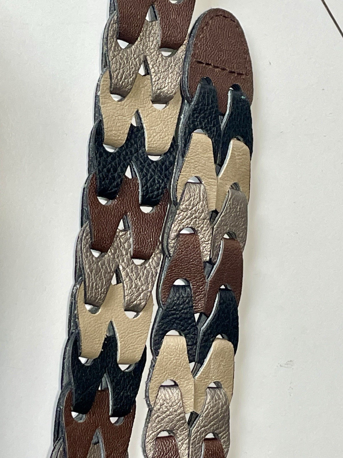 Vintage Multi-Color Leather Link Woven Belt Boho Braided 1.25″ Wide 42″ Length