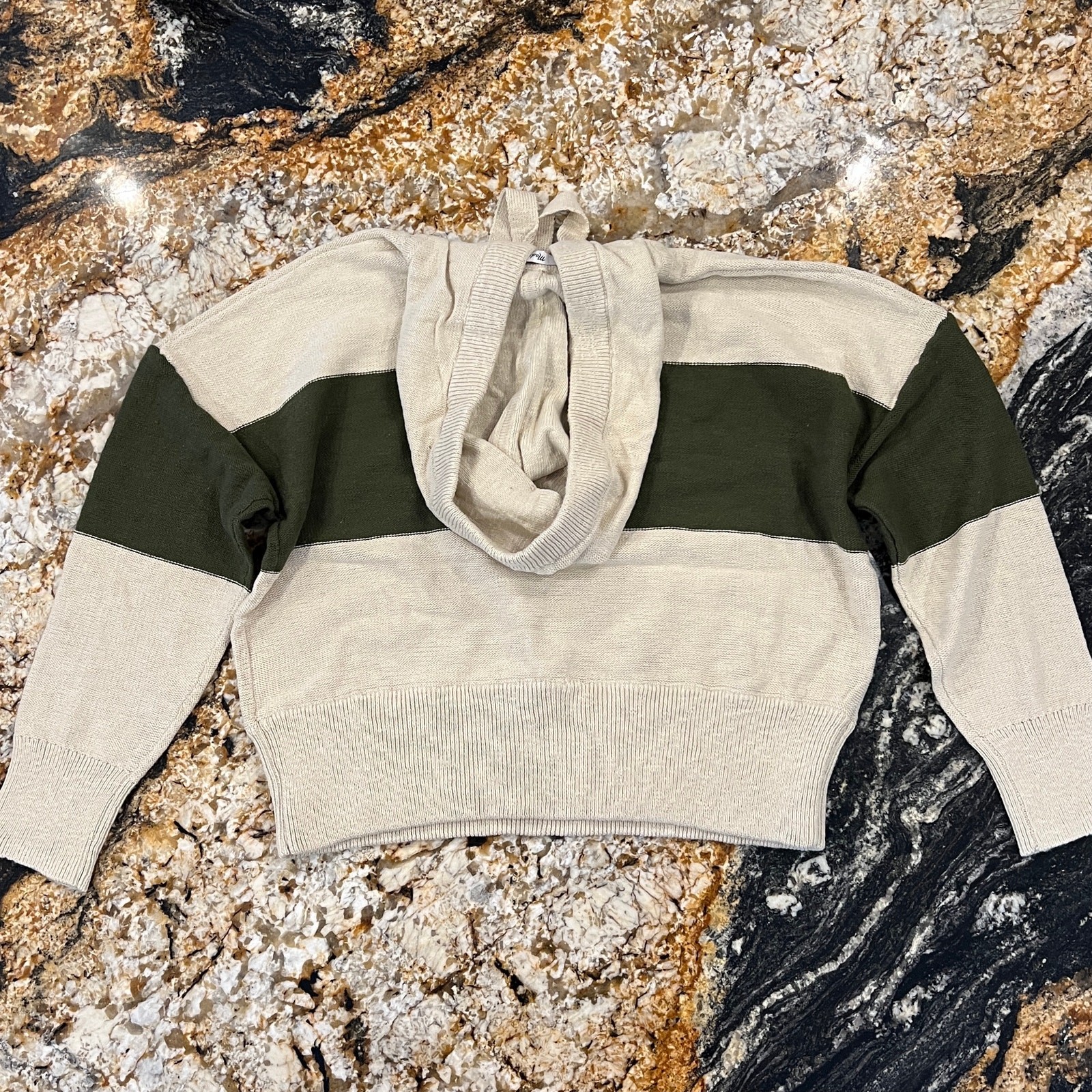 NWT Madewell Heather & Artichoke Green Colorblock Hoodie Sweater – SIZE MEDIUM