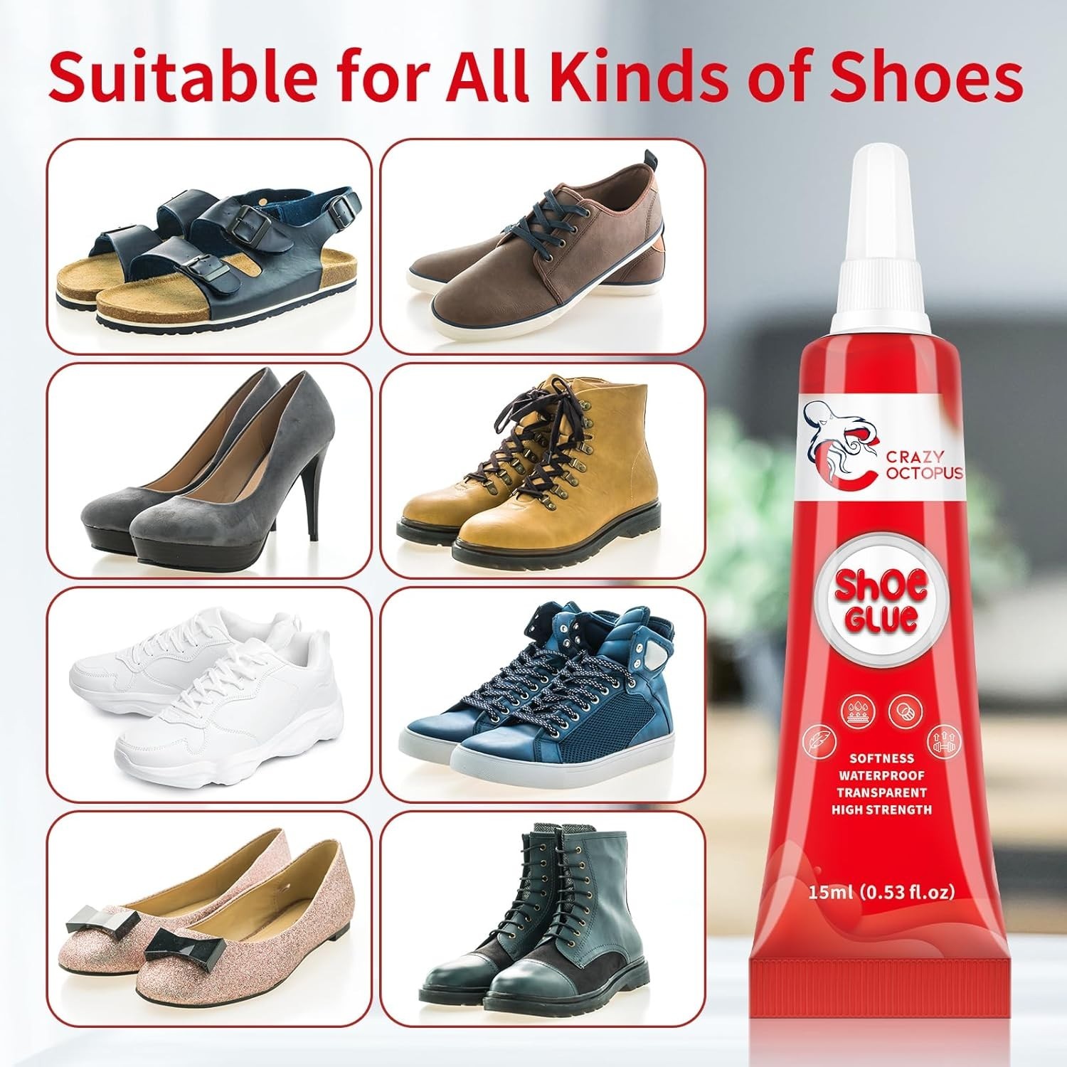 Shoe Glue, Strong Clear Shoe Repair Glue for Sneakers, Boots, Handbags, Soles, H