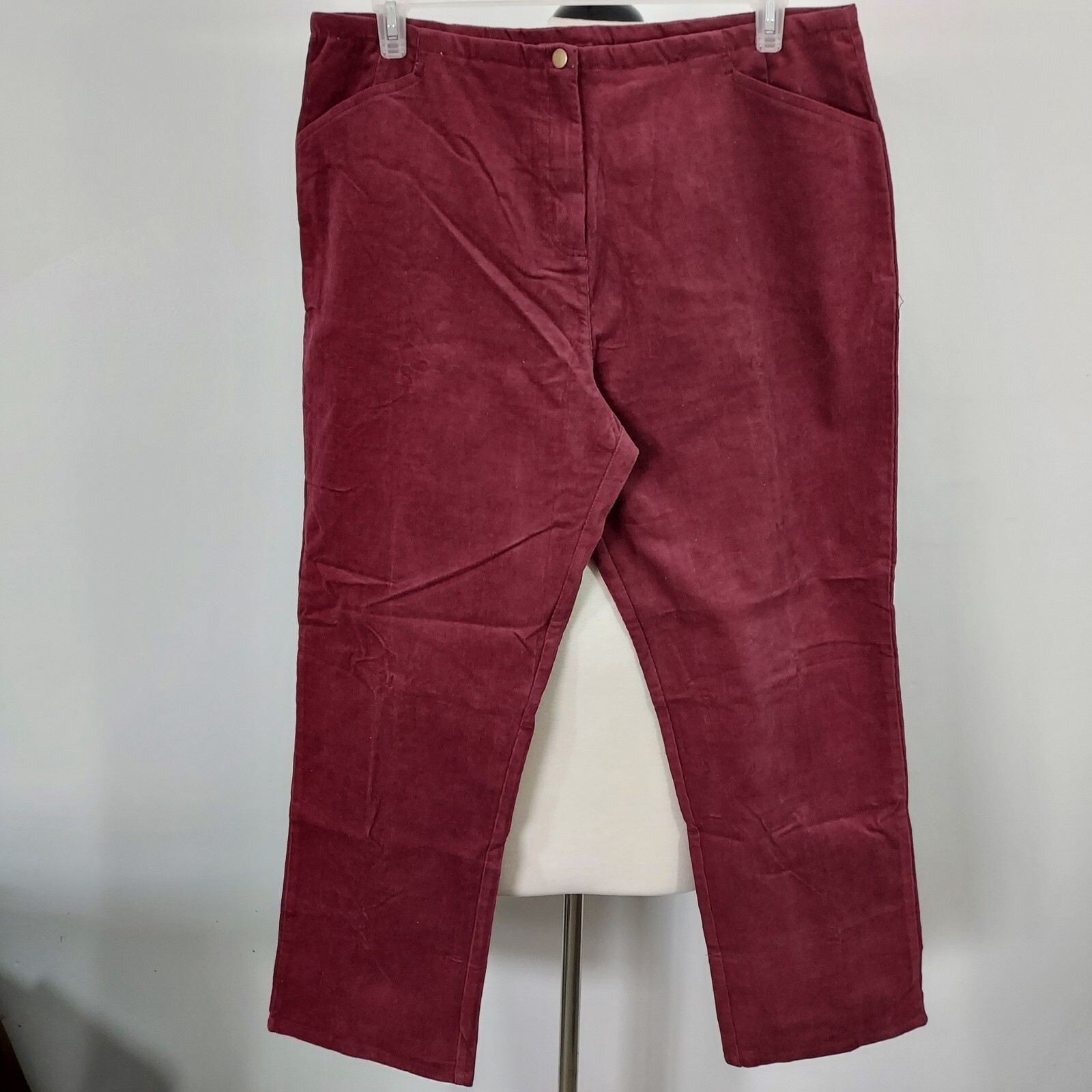 Blair Pants Burgundy Corduroy Stretch Women Size 20 Zipper Front Pockets 38×30
