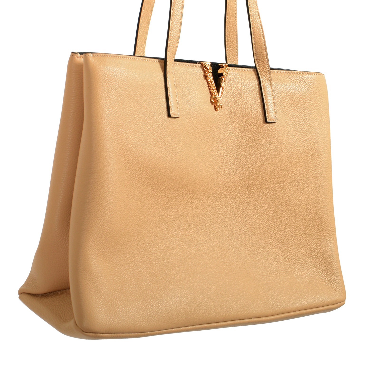Versace Women’s 100% Textured Leather V-Logo Tote Handbag Shoulder Bag
