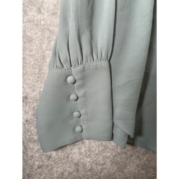 Ann Taylor Pintuck Pleated Blouse Sage Green Long Sleeve Button Cuff Top XL