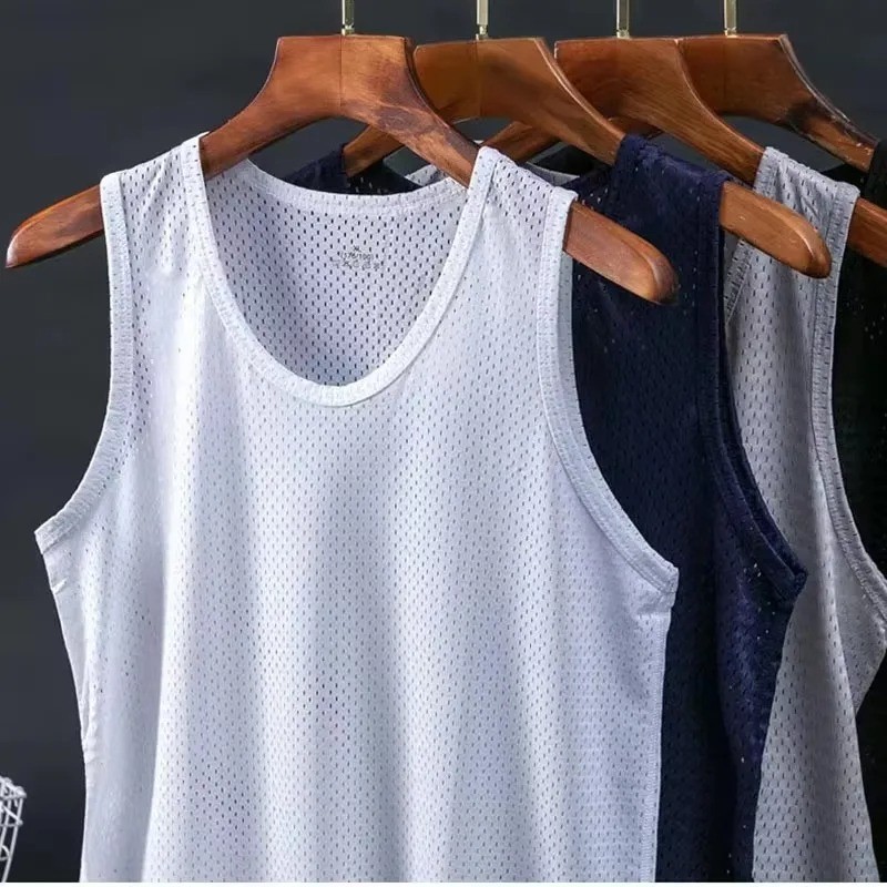 Men’s Ice Silk Mesh Tank Top Gym Stringer Fitness Vest Sleeveless Muscle Shirt