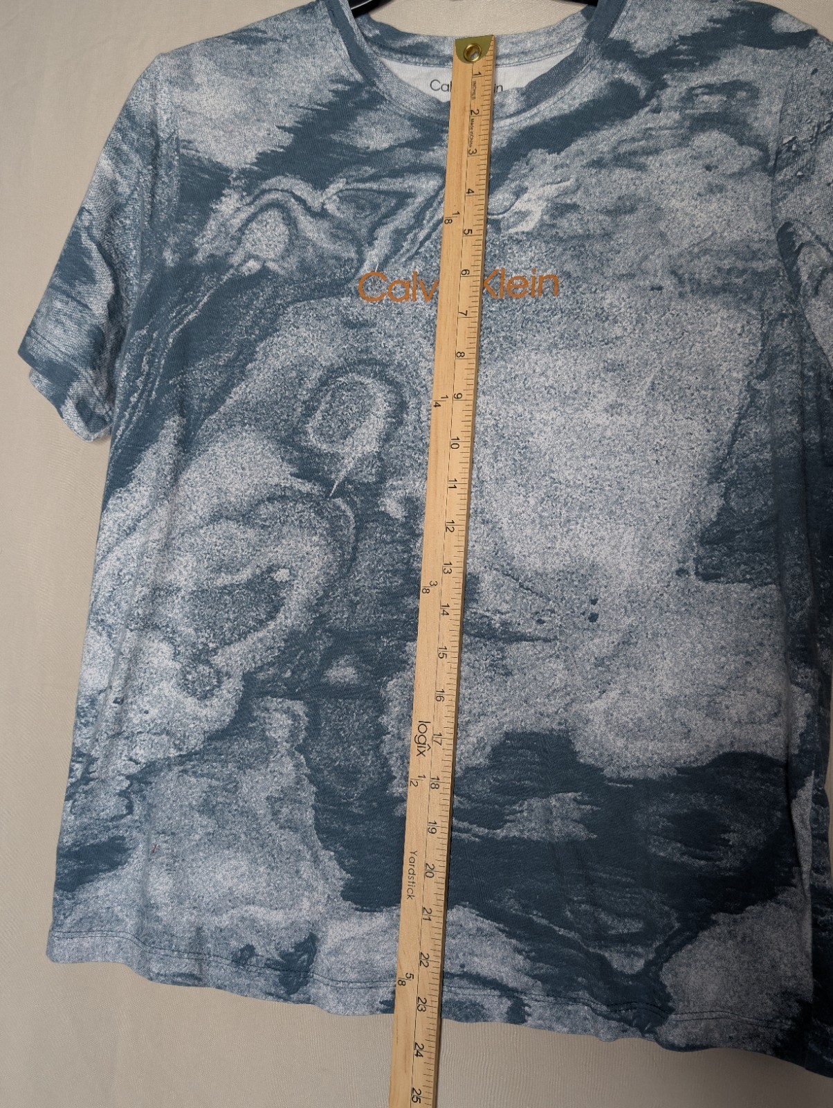 Calvin Klein Blue Marble Boxy Logo T Shirt Short Sleeve Womans