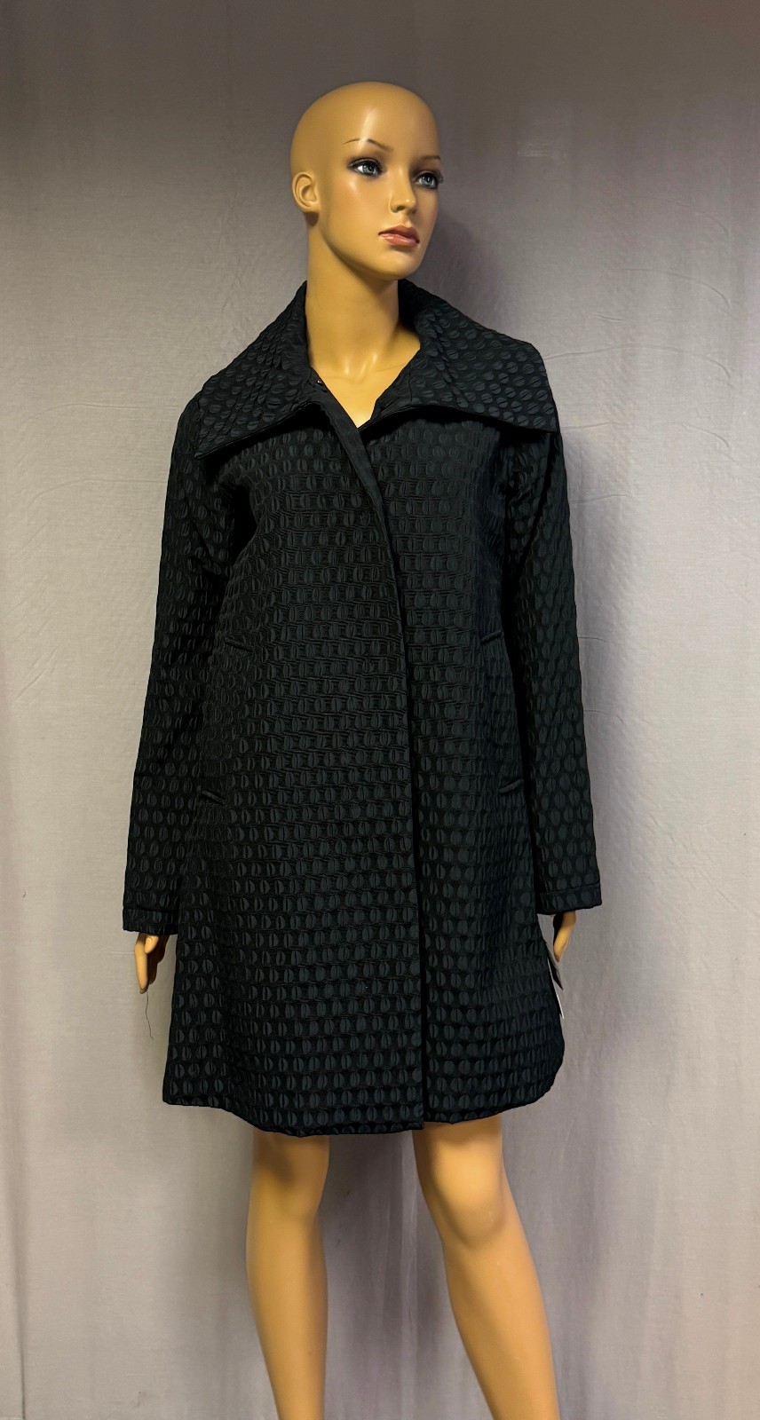 NWT JANE POST $745 NAVY TONAL JACQUARD COAT SZ S SMALL