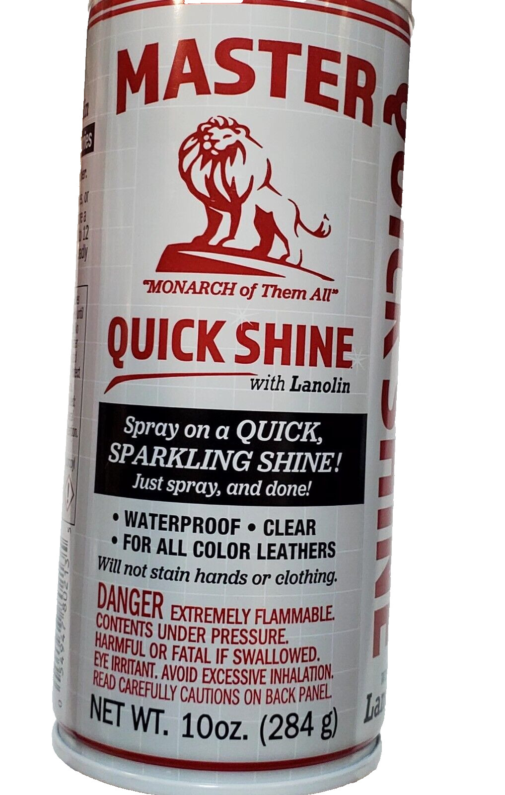 Master Quick Shine w/Lanolin Leather Shoe Boot Shine Spray No Buff 10 Oz. (284g)