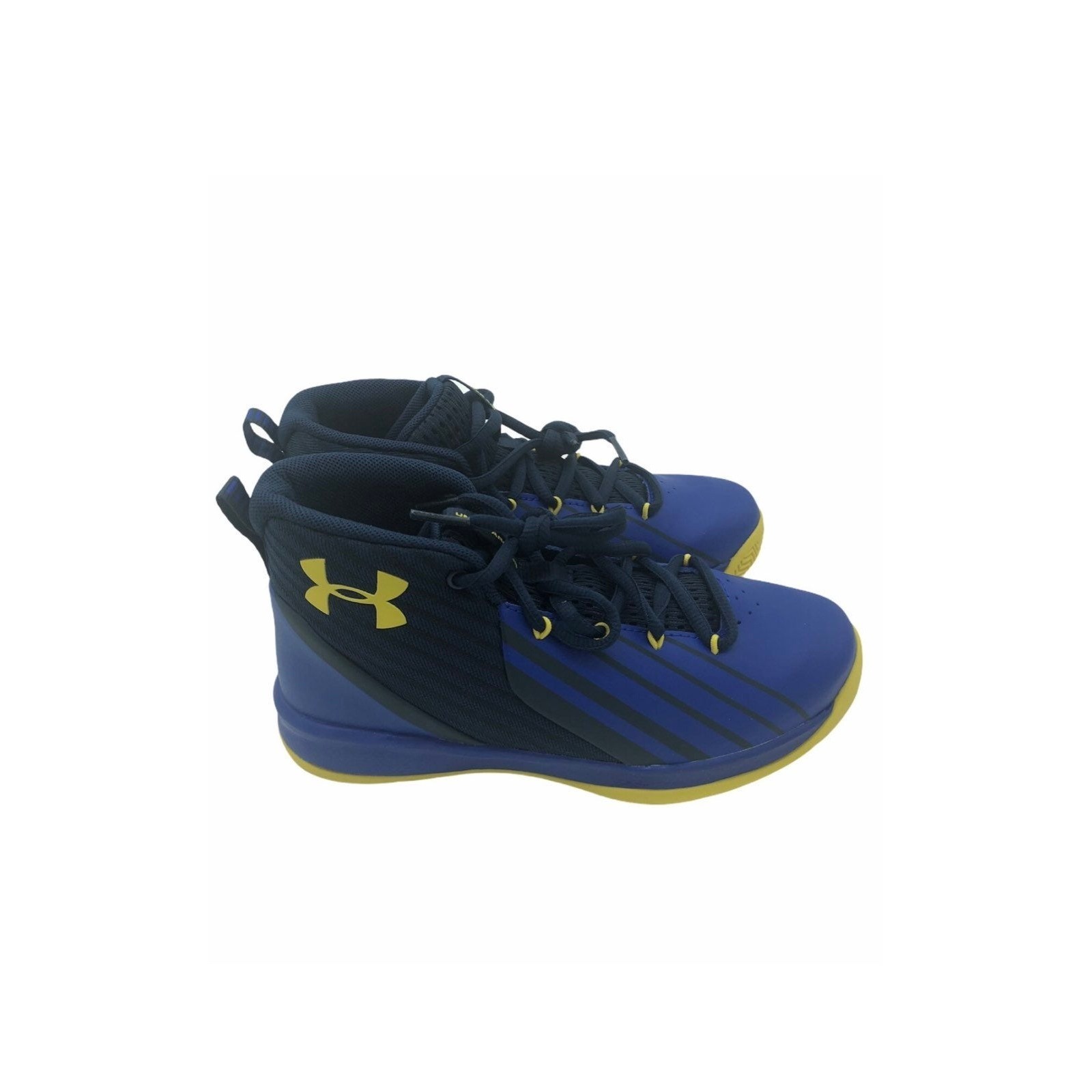 Under Armour Basketball Shoes Blue Yellow Mid Top Sneakers Boys 5Y