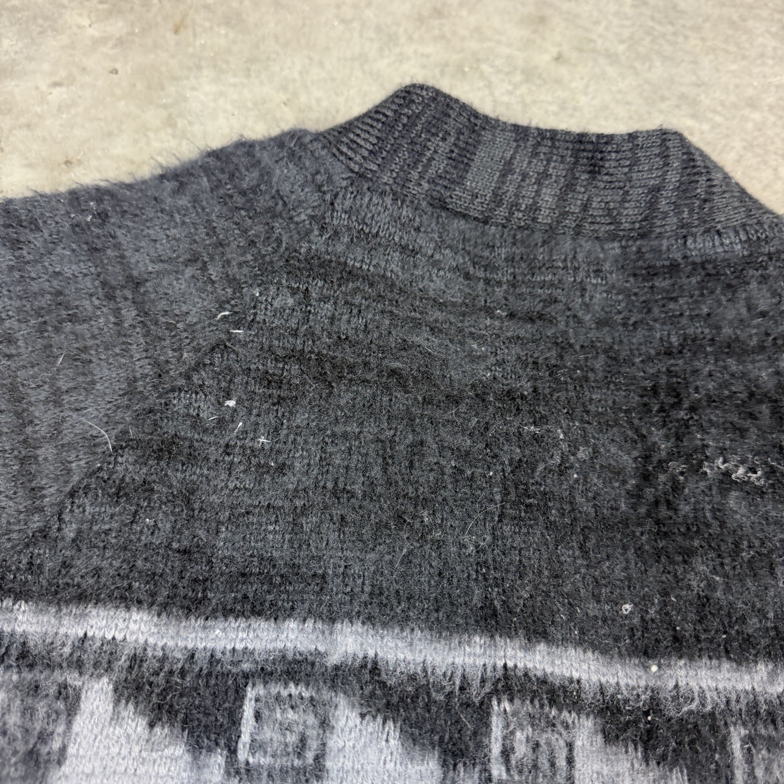 Alpaca Cardigan Mens Medium Black Vintage Button Up Long Sleeve Flaws