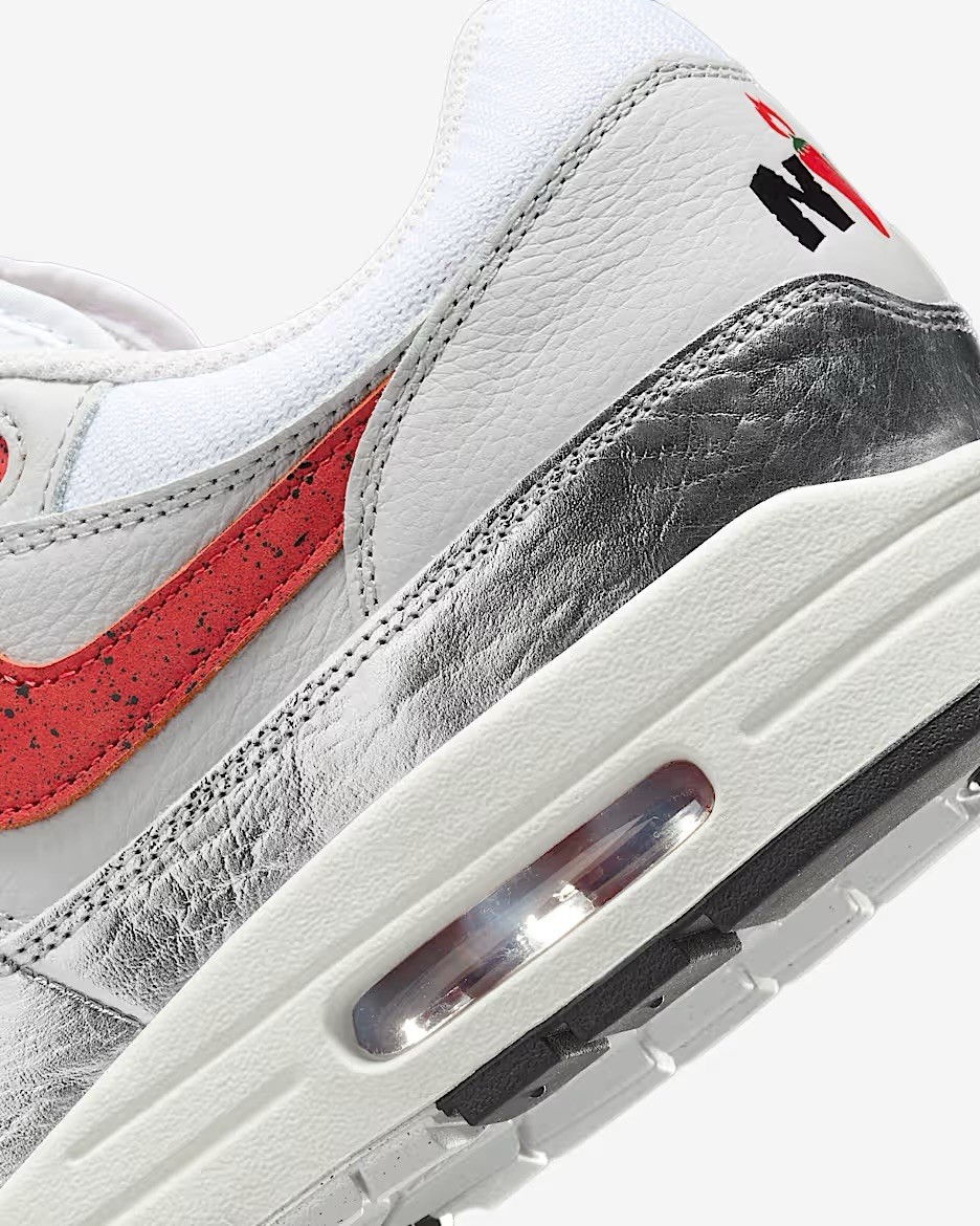 Men Nike Air Max 1 Premium Athletic Shoes White/Metallic Silver/Red HF7746-100