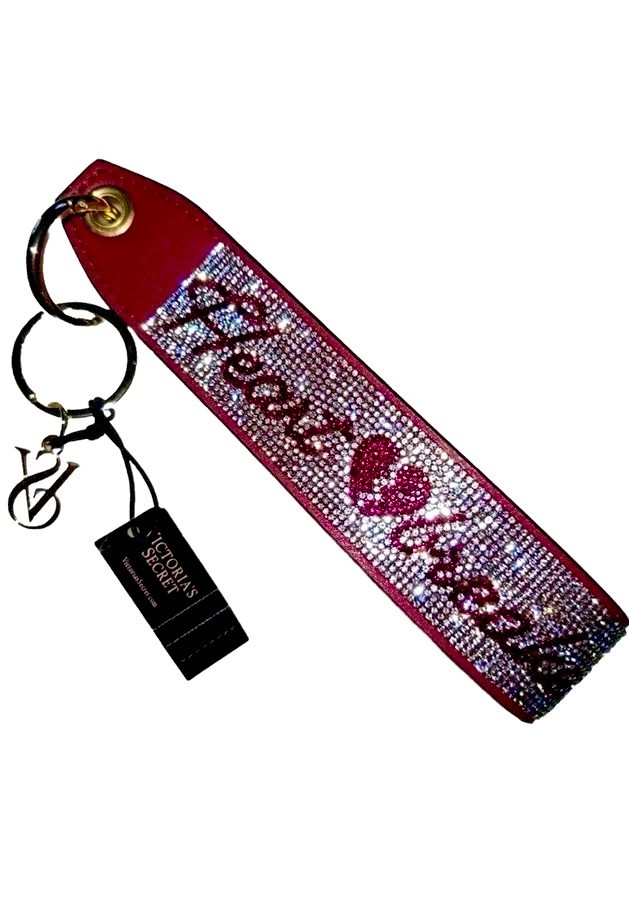 Victoria’s Secret Wristlet Strap Keychain Bling Red Heart Breaker Rhinestone New
