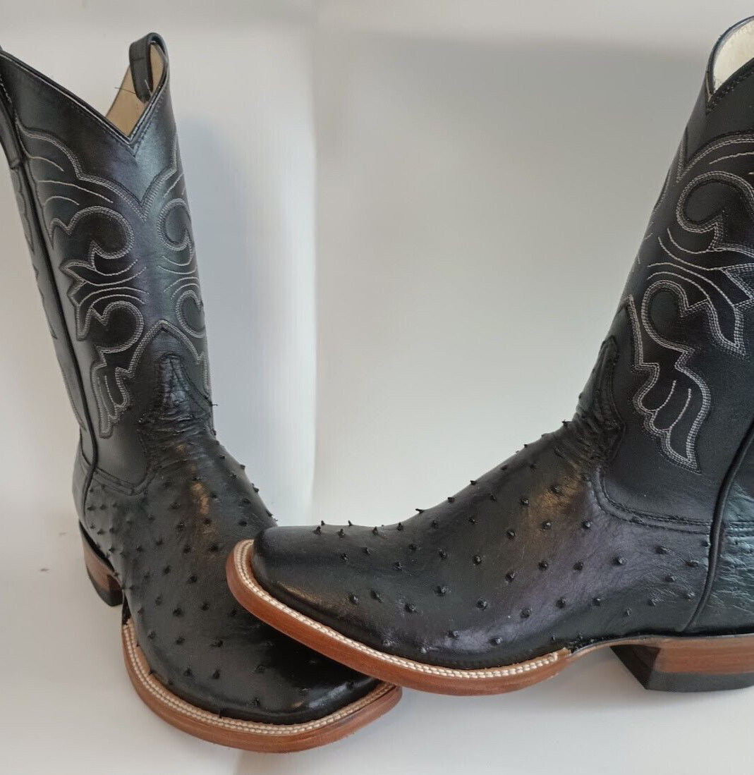 Mens New 100% AuthenticFull Quill Black Ostrich Cowboy Boots all sizes Available