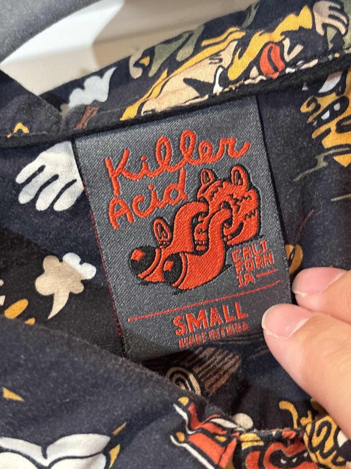 Killer Acid No Bad Trips Print Camp Shirt Button Up Mens Sz Small Mushrooms