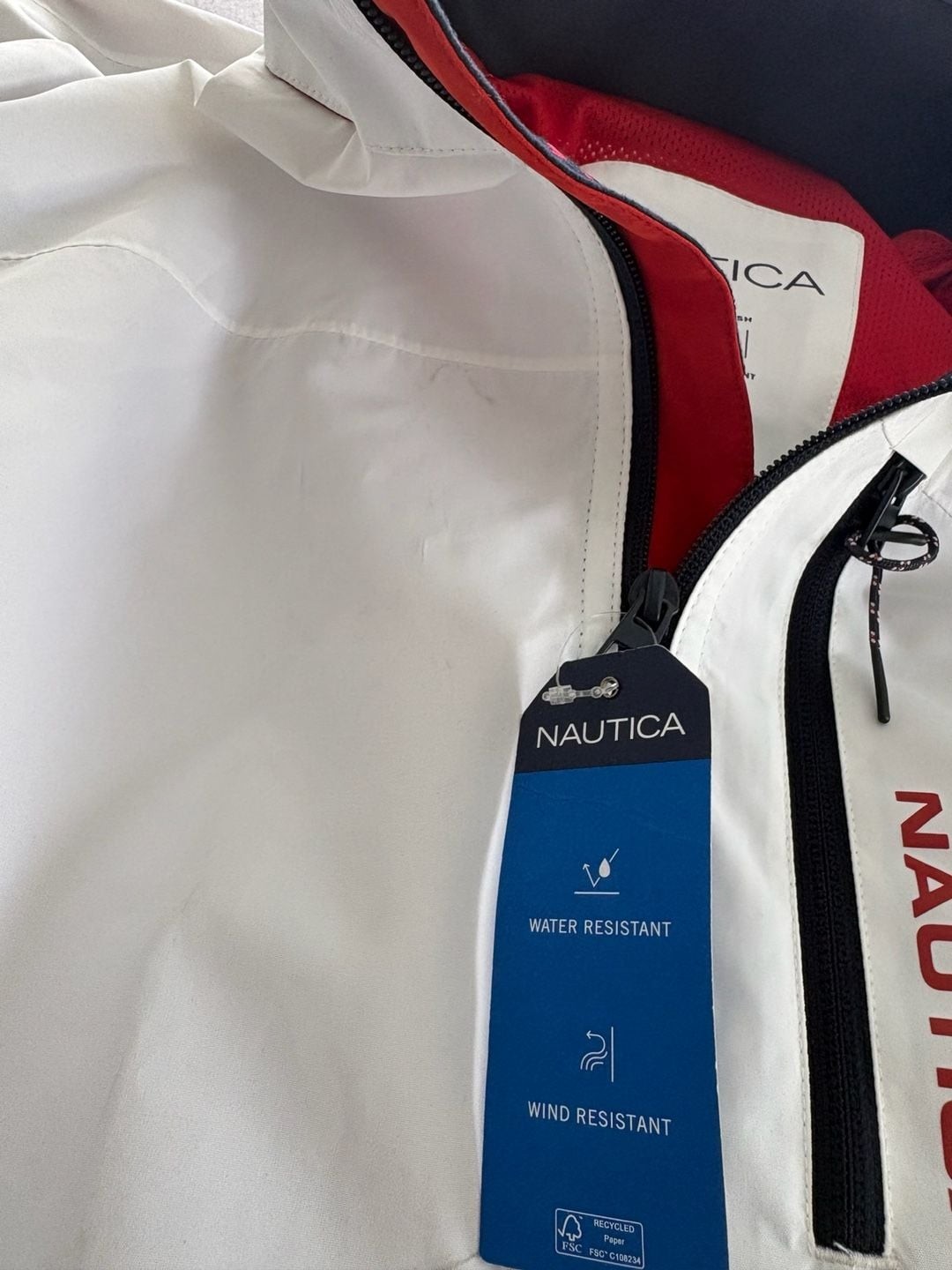 Nautica Full Zip Hidden Hood White Sailing Lined Jacket 208003174 Men Large