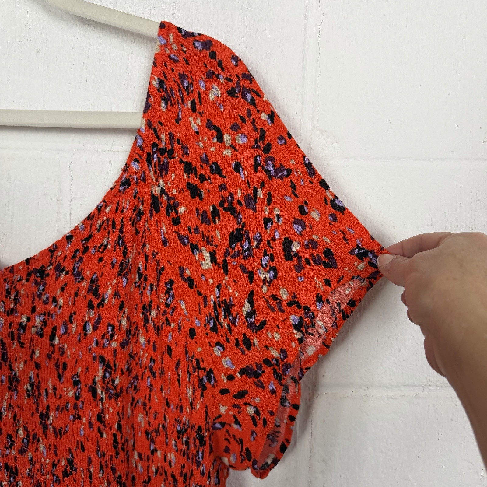 Torrid Midi Dress Plus Size 3X Orange Animal Print Smocked Gauzy Maximalist Fun