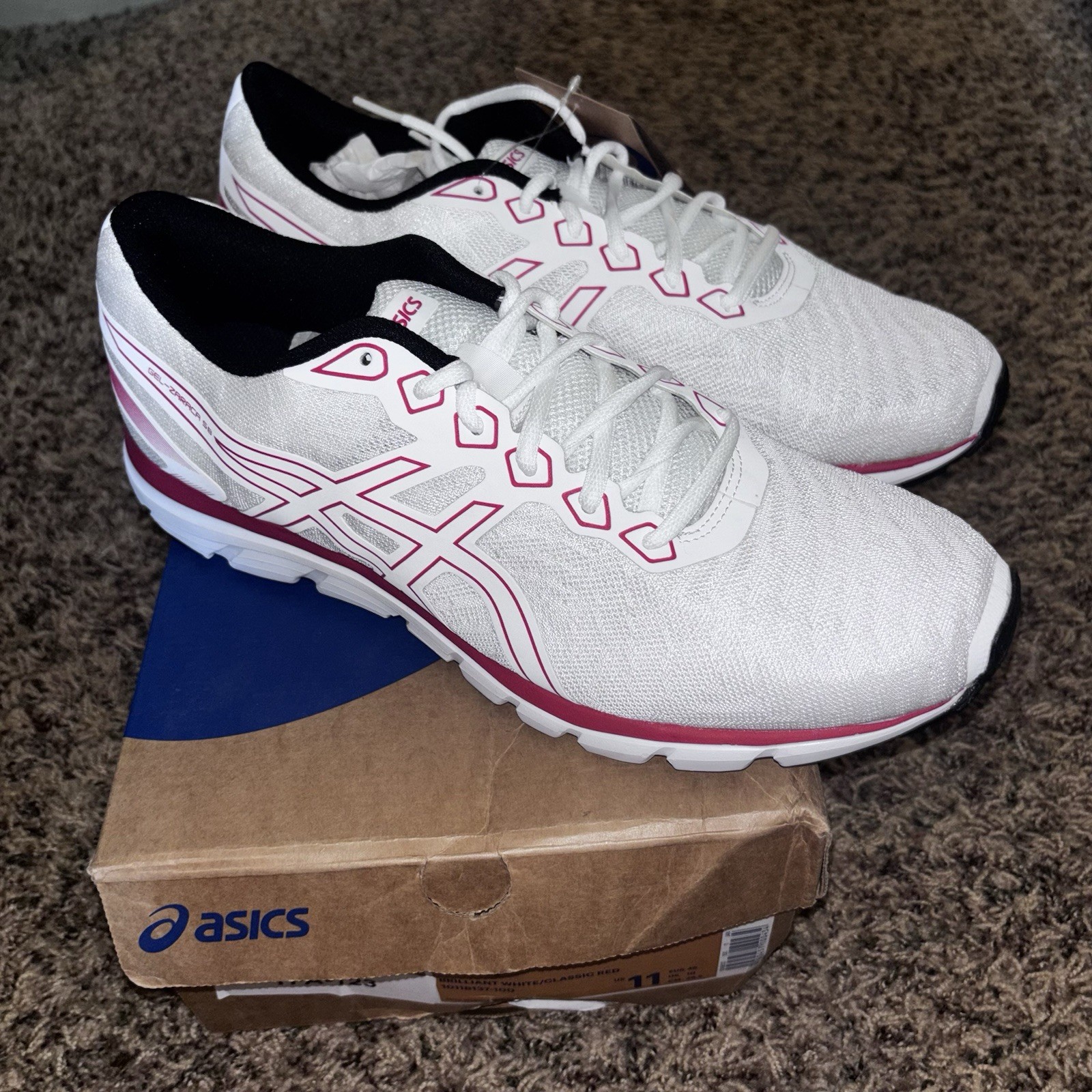 NEW Asics Gel-Zaraca 5 B Brilliant White/Classic Red Running Shoes Men’s Size 11