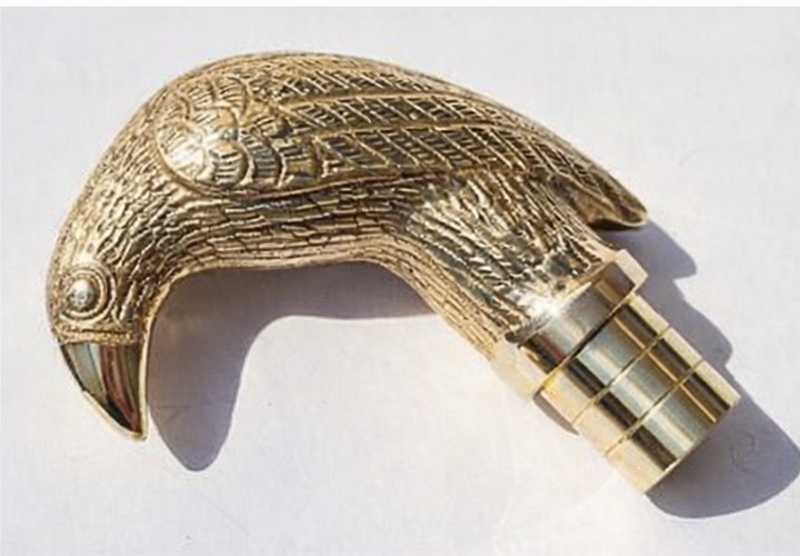 Vintage Brass Parrot Head Walking Stick Handle | Antique Style Cane Handle Gold