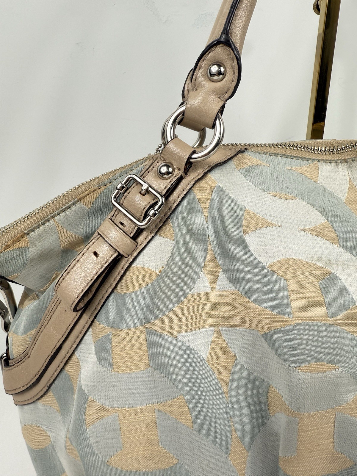 COACH Madison Shantung Chainlink Sophia Satchel Silver Bay Mist Leather/ Fabric