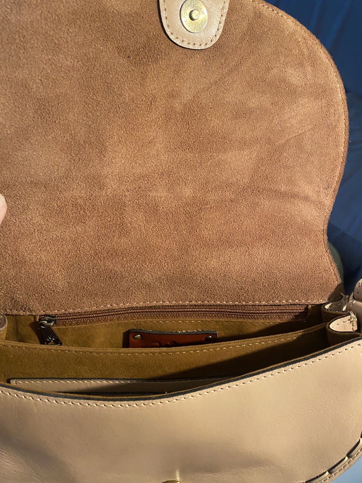 Patricia Nash Embossed Floral Leather Saddle Crossbody – Tan Nude Boho