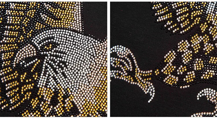 Fashion Trend Eagle Rhinestones Streetwear Long Sleeve Luxury Men V-Neck T-Shirt