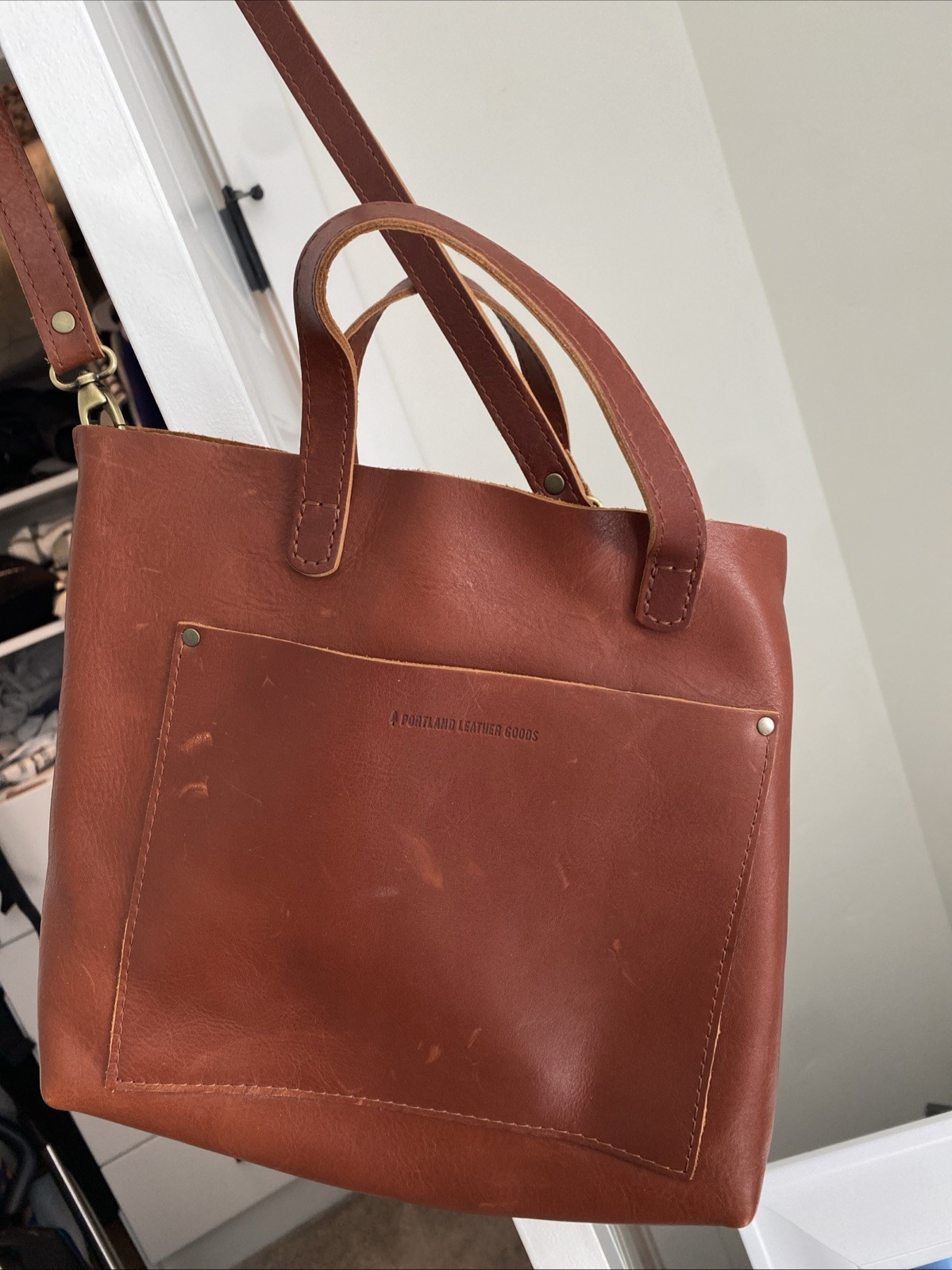 portland leather goods crossbody Medium tote- Cognac