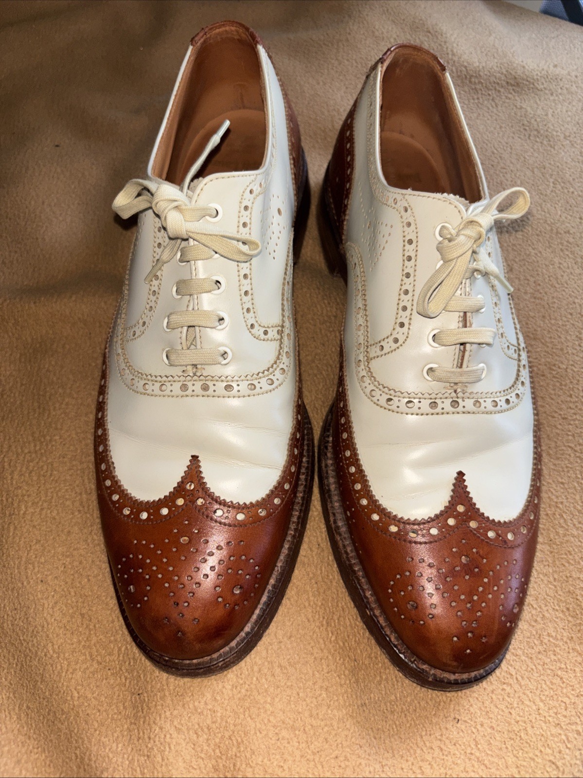 Ralph Lauren-Neiman Marcus Spectator Wing-Tip Oxford Shoes-Brown White—9-1/2B