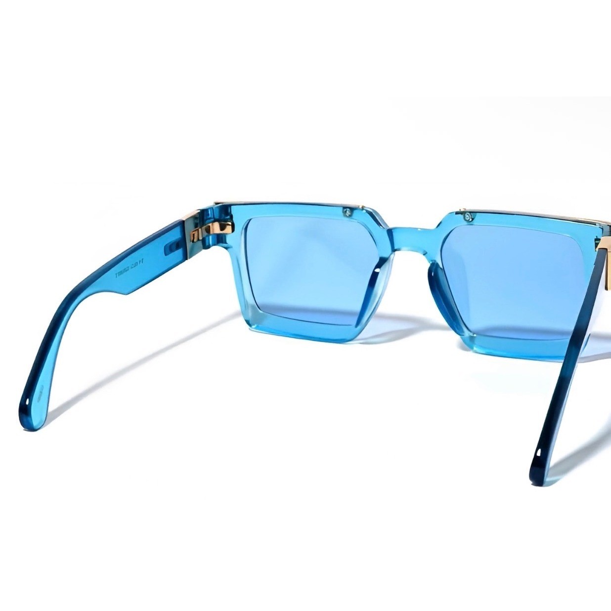 Womens Oversized Square Translucent Blue Sunglasses Gold Hardware 153mm Frame