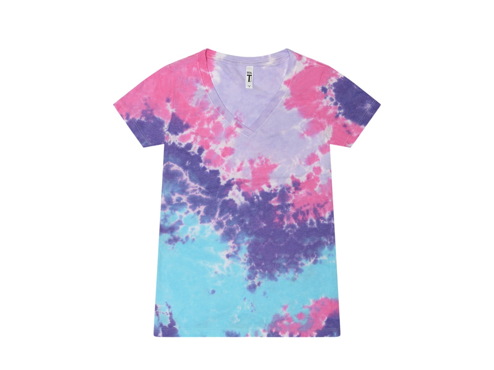 Tie Dye V-Neck T-Shirts Multi-Color Adult Short Sleeve Cotton Colortone
