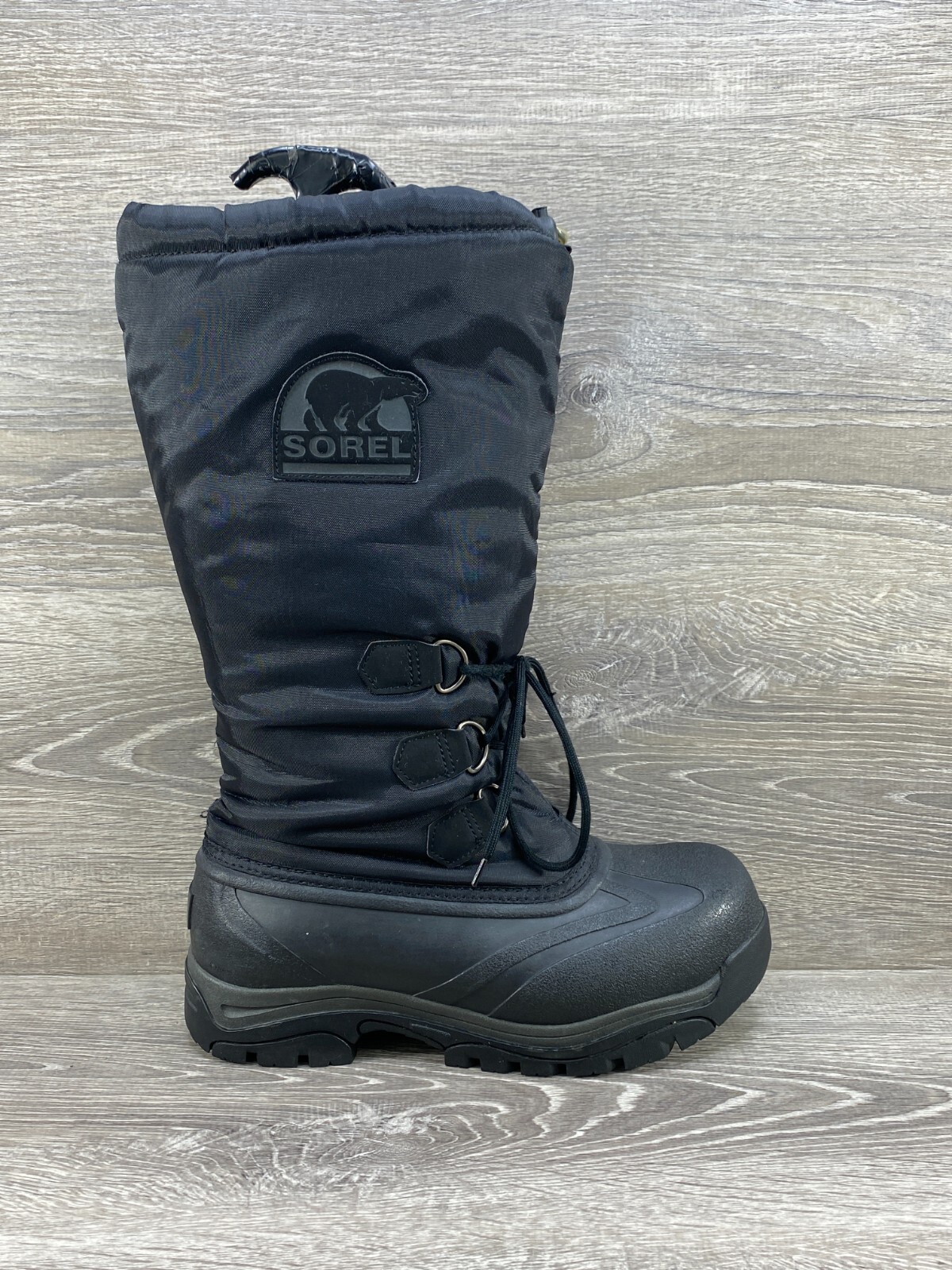 SOREL SNOWLION Black Nylon Rubber Insulated Snow BOOTS NL1082-010 Womens 8