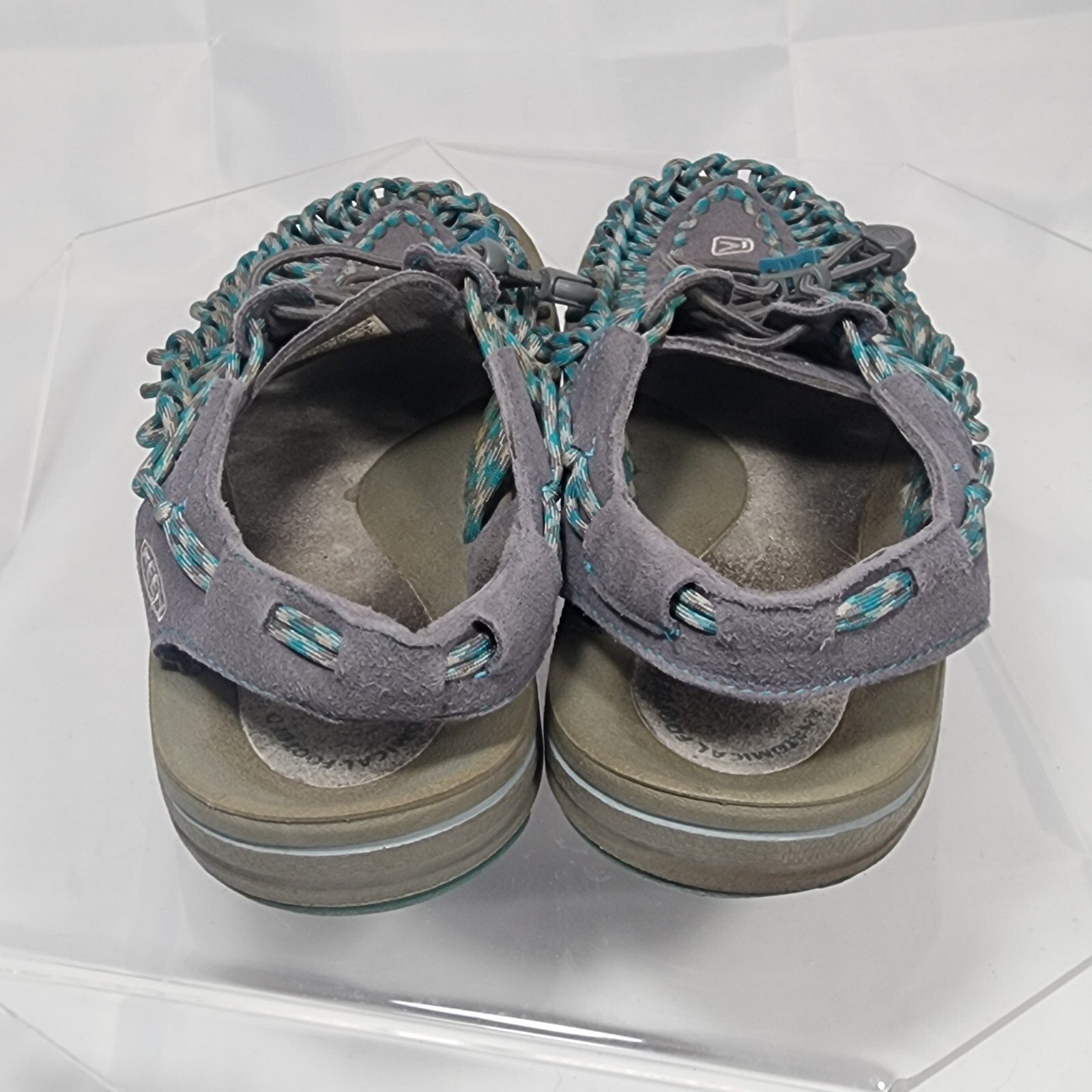 Keen Uneek Sandals Women 10 Two Cord 1014113 Gray Teal Blue Outdoor Heel Strap